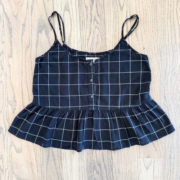 Current/Elliott Women's The Workwear Peplum Black Checkered Top Size 1 - Picture 2 of 13